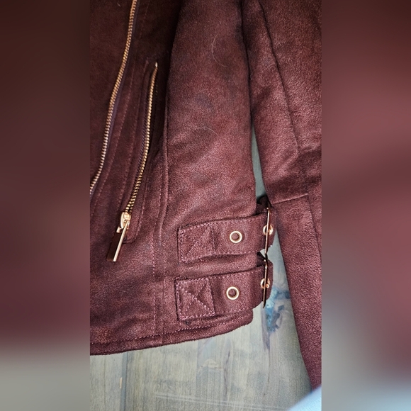 LC Lauren Conrad Runway collection Faux Suede Moto Jacket. Color Wine. Size 4 - Picture 13 of 15